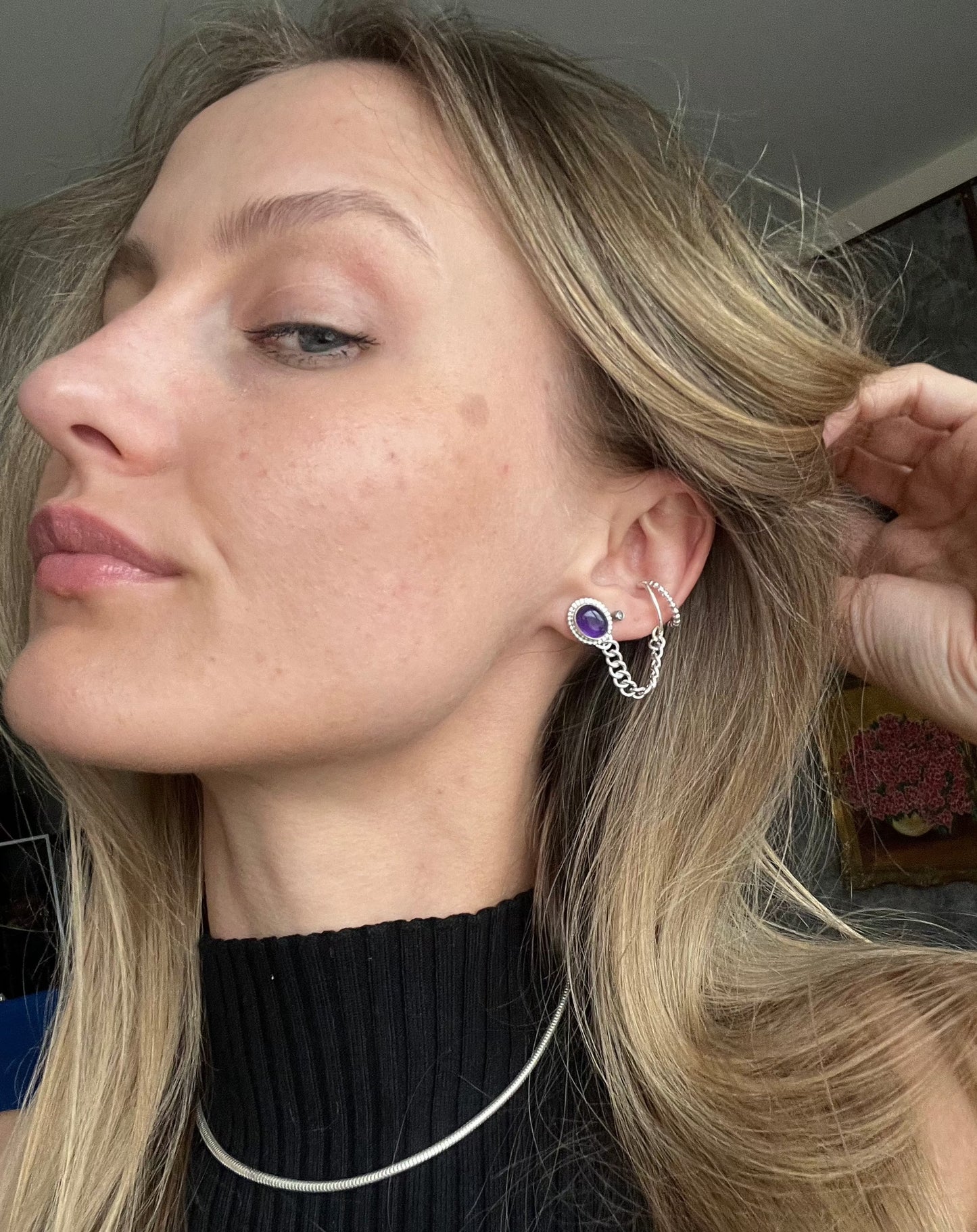 "Classy + modern" curb chain amethyst earrings