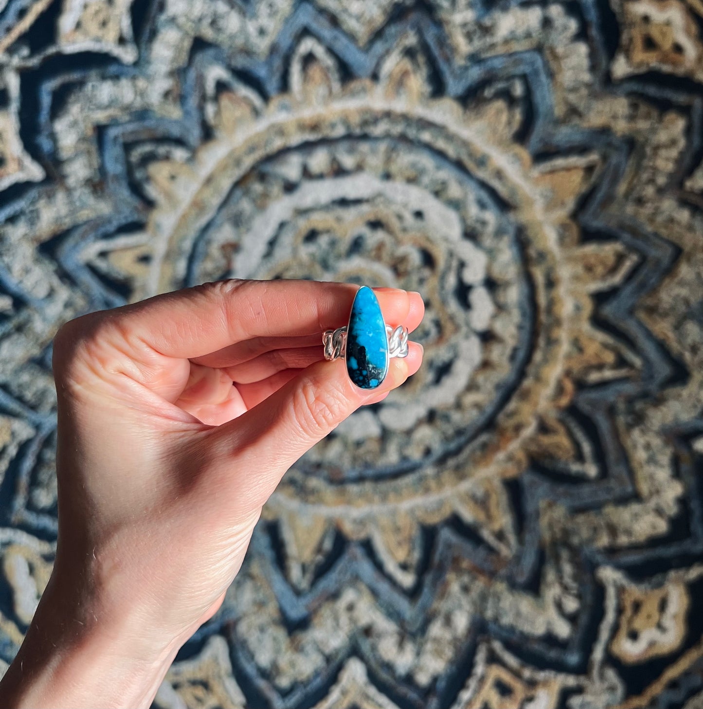 Curb chain turquoise ring "Kingman"