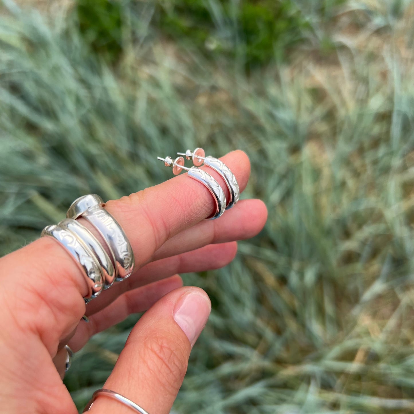 "Ancient stack" hoop earrings