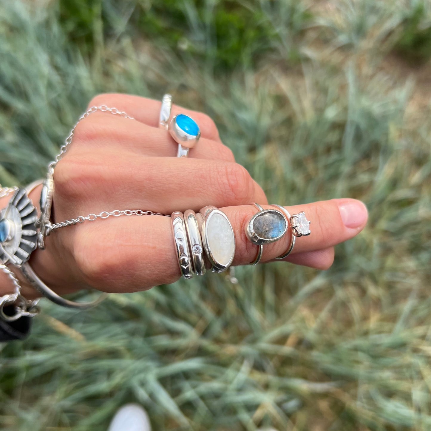 "Ancient stack" patterned ring