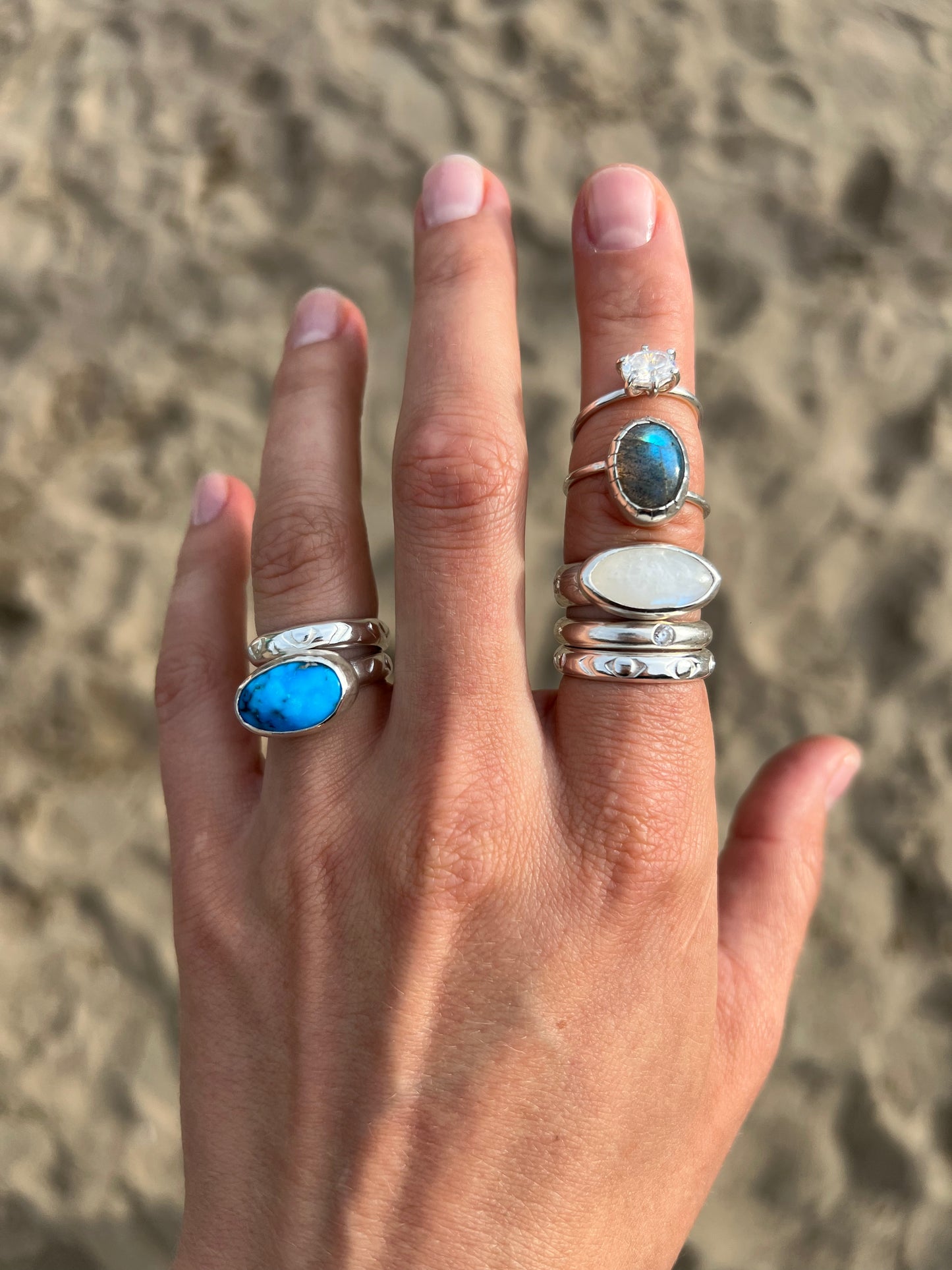 "Ancient stack" patterned ring