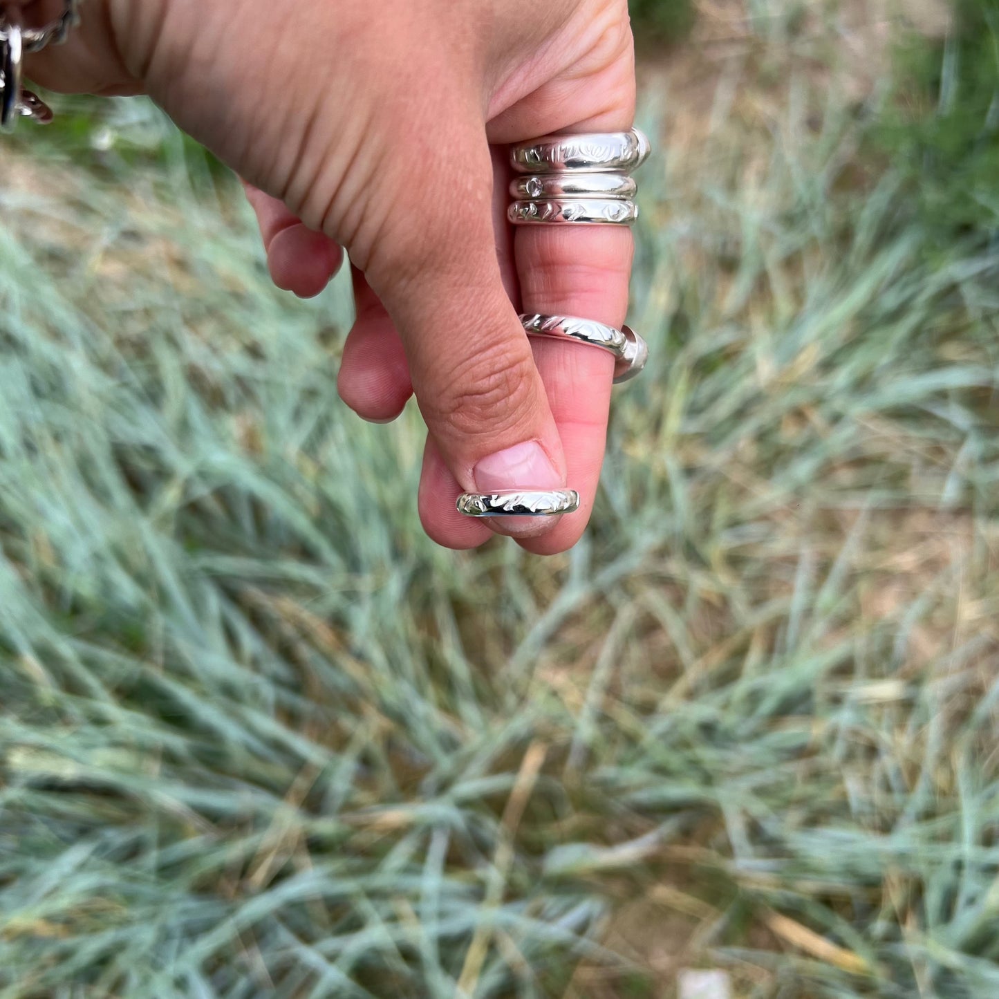"Ancient stack" patterned ring